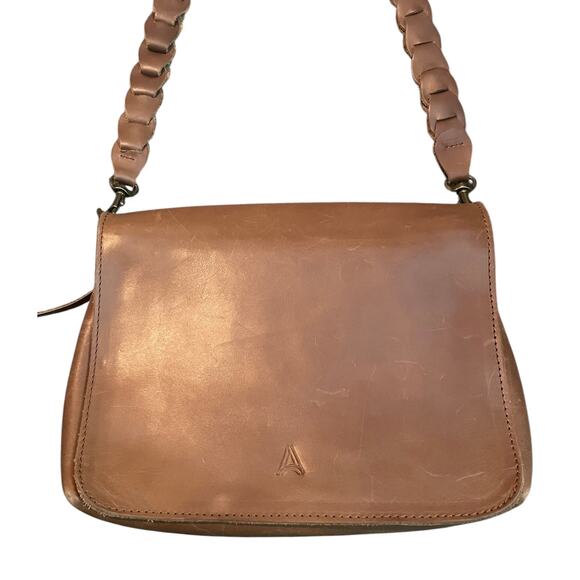 ABLE Perry Braided Shoulder Purse Whiskey Brown Genuine Leather Classic - Picture 2 of 12